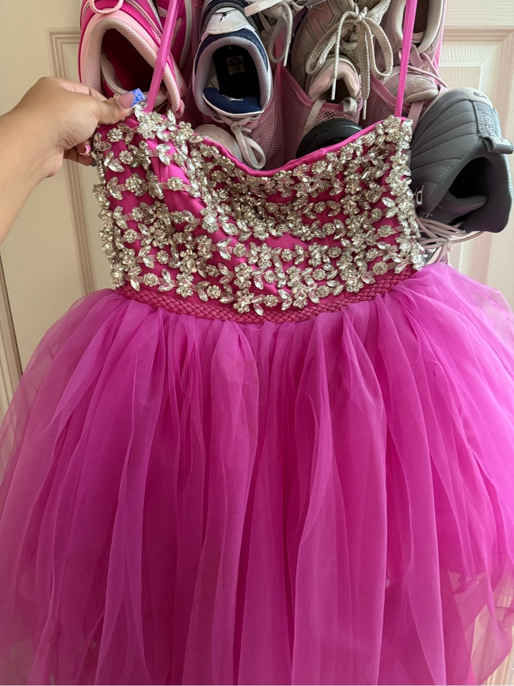 Women’s' Fuchsia Beaded Tulle Party Dress